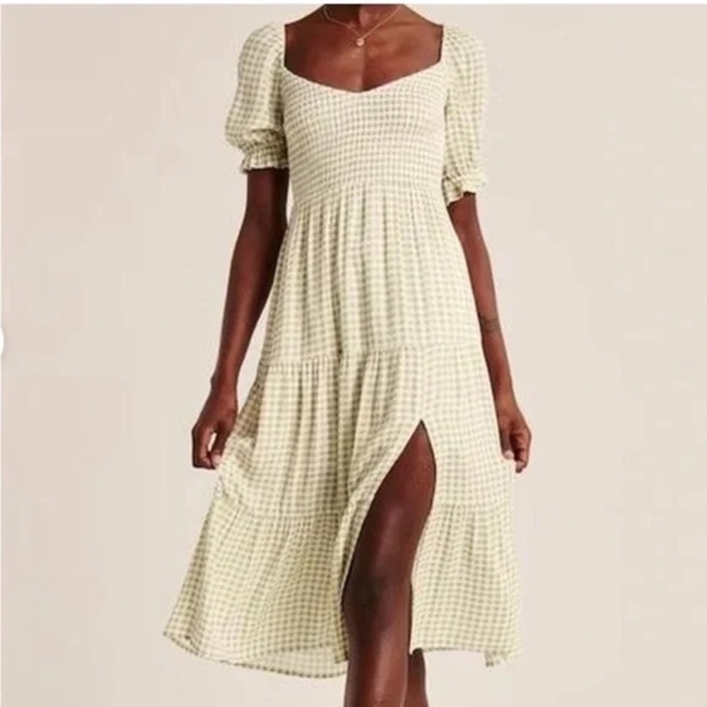 Abercrombie & Fitch Green Checkered Midi Dress